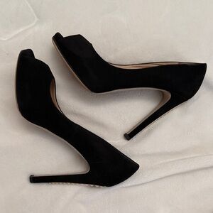Valentino Black Suede Peep-Toe Heels